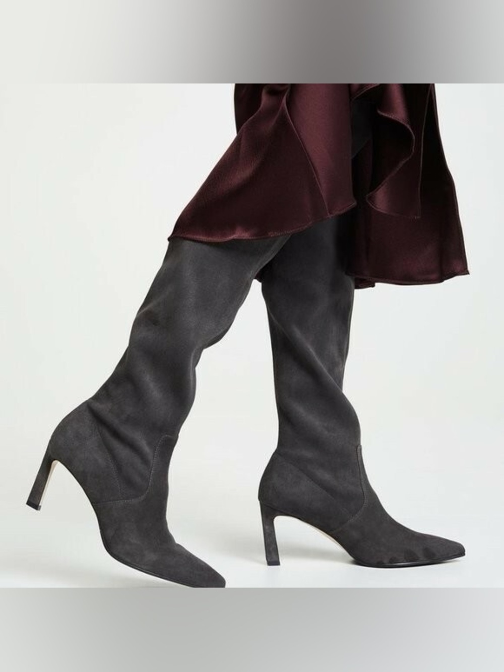 STUART WEITZMAN Over-The-Knee Boots Natalia Asphalt Grey Suede 8.5